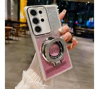 HAONANDE Magnetica Glitter Cover Per Samsung Galaxy S25 Ultra, Custodia Bling Brillantini Carino Scintillante per Donne e Ragazze, Trasparente Case con Supporto ad anello Bianco