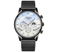 Haonb Orologi Da Polso,Orologio Al Quarzo Impermeabile Multifunzionale Di Tendenza Della Moda Delle Stelle Della Fase Lunare, Cintura A Maglie Bianche Con Scocca Nera