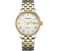 Haonb Orologi Da Polso,Semplice Orologio Da Polso Impermeabile Ultra-Sottile Completamente Automatico Meccanico Con Cinturino In Pelle, Quadrante Oro E Bianco Roma