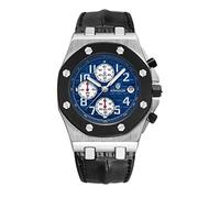 Haonb Orologi Uomo Il Terzo Occhio Il Calendario Di Pelle Multifunzionale Di Quarzo. Il Cerchio Nero Blu E Argento.