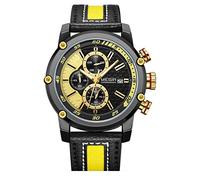 Haonb Orologi Uomo,Orologio Multifunzionale Per Orologi A Corrente Di Marea Cintura Nera Dorata Con Guscio Nero