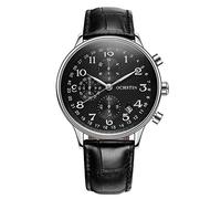 Haonb Orologio Uomo,Orologi Impermeabili Multifunzionali Per Il Tempo Libero In Pelle Per Il Tempo Libero Nero Argento A Basso Profilo