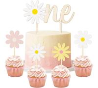 Haooryx 5 pezzi Daisy Cake Topper 5 pezzi One Toppers Colorato Boho Flower Dessert Decorazioni Primo Compleanno Party Accessori