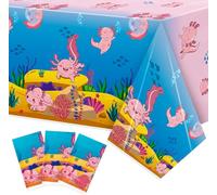 Haooryx Axolotl - Tovaglia in plastica per feste, confezione da 3 pezzi, motivo cartone animato, colore blu, usa e getta, impermeabili, rettangolari, rettangolari, per bambini, compleanni, baby