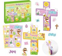 Haooryx Kit di 28 croci religiose pasquali, croce religiosa in piedi per creare il proprio Gesù Resurrezione Croce Set Gesù Fede Domenica Scuola Chiesa Cristiana Festa per Bambini Forniture