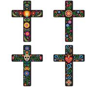 Haooryx Sottobicchieri con motivo floreale del giorno dei morti, 4 pezzi, con croce floreale messicana in stile spagnolo, per scuola, ufficio, casa, chiesa, decorazione da scrivania, accessori per