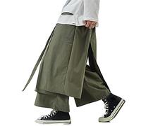 Haori - Pantaloni stile giapponese, stile kimono harem per uomo, stile vintage, gamba larga, pantaloni a gamba dritta, Verde militare, 3XL