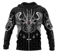 HAOSEM - Felpa con cappuccio da uomo con stampa 3D Pentagramma Gotico, stile Satan, Primavera, con cappuccio, Hip Hop