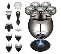 Haosens Rasoio elettrico 5 in 1 per la cura del corpo, per donne e uomini, rasoio ricaricabile per uso bagnato/secco, con lame rotanti galleggianti 7D, tagliaunghie, taglianaso, spazzola