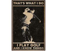 Haosensix Targa in metallo con scritta "I Play Golf And I Know Things", in metallo, con scritta in inglese "I Play Golf And I Know Things", decorazione da parete per casa, club, bar, 20 x 30 cm