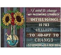 Haosensix Targa in metallo vintage con girasole e scritta "I Need To Change My Password Strategy", in metallo, per casa, fattoria, club, decorazione da parete, 20,3 x 30,5 cm