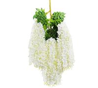 HAOSHICS 12 pezzi di glicine artificiale da appendere fiori finti di glicine in seta, fiori di glicine finto corda per arco all'aperto, feste di nozze, decorazione per la casa e il giardino (bianco)