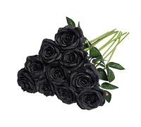 HAOSHICS - Bouquet di rose artificiali in seta nera per centrotavola, per tavolo da pranzo, casa, ufficio, matrimoni, feste, 9 pezzi (nero singolo)