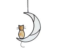 HAOSUM Gatto soriano arancione sulla luna da appendere alla finestra, decorazione a forma di gatto soriano, ornamento da appendere, regalo per mamma, regalo commemorativo per gli amanti dei gatti,