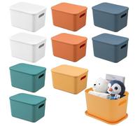 HAOTIAN-X 10 contenitori con coperchio, in 5 colori, impilabili in plastica con manici, cubi di alta qualità per bagno, cucina, ufficio, 25 x 18 x 16 cm