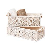 HAOTIAN-X - 2 cesti in macramè con manici in legno, decorazione per il bagno bohémien, per scaffali, piani di lavoro fatti a mano, per la camera da letto