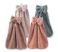 HAOTIAN-X 4 Pezzi Asciugamani Asciugamani Appesi Bowknot, Asciugamani in Velluto Corallo in Microfibra Appesi Loop, Asciugamani Assorbenti Super Morbidi Carini per Cucina Bagno Bambini Adulti