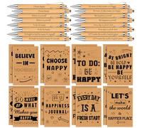 HAOWANWW 16 quaderni in carta kraft Let's Be Happy Journals Happiness a tema universitario a righe, con tasche a righe, 12 x 8 cm, con 16 penne a sfera retrattili in bambù