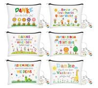 HAOWANWW Set da 6 pezzi di ringraziamento per insegnanti, borsa per cosmetici, portachiavi con incisione per insegnanti, beauty case, grazie per insegnanti di scuola elementare, addio, educatore