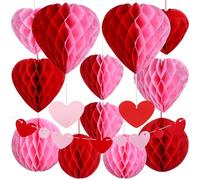 HAOWANWW Set di 17 decorazioni da appendere per San Valentino, a forma di cuore, a nido d'ape, decorazione per proposte di matrimonio, decorazione di fidanzamento, confezione da 17 pezzi