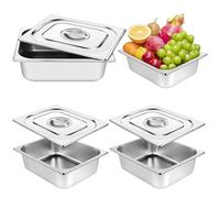 HAOWANWW Set di 3 contenitori Gastronorm in acciaio inox, 1/2, profondità 100, 240, 300 mm, con coperchio, 3,5 l, in acciaio inox, set di utensili da portata per catering (profondità 100 mm con