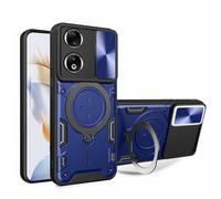 HAOYE Cover per Huawei Honor 90 5G con Porta Anelli Invisibile, Custodia con Copertura della Fotocamera Scorrevole, PC e Silicone TPU Case, Blu