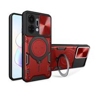 HAOYE Cover per Huawei Honor X7a con Porta Anelli Invisibile, Custodia con Copertura della Fotocamera Scorrevole, PC e Silicone TPU Case, Rosso