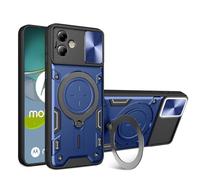 HAOYE Cover per Motorola Moto G14 4G con Porta Anelli Invisibile, Custodia con Copertura della Fotocamera Scorrevole, PC e Silicone TPU Case, Blu