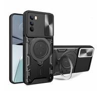 HAOYE Cover per Motorola Moto G60s con Porta Anelli Invisibile, Custodia con Copertura della Fotocamera Scorrevole, PC e Silicone TPU Case, Nero