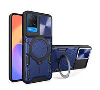 HAOYE Cover per OPPO A54 5G / A74 5G con Porta Anelli Invisibile, Custodia con Copertura della Fotocamera Scorrevole, PC e Silicone TPU Case, Blu