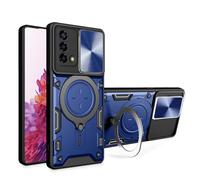 HAOYE Cover per OPPO A74 4G con Porta Anelli Invisibile, Custodia con Copertura della Fotocamera Scorrevole, PC e Silicone TPU Case, Blu