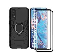 HAOYE Cover per OPPO Find X2 Neo + 2 Vetro Temperato, Armor Custodia con 360 Gradi Girevole Anello e Supporto Magnetico Auto, Silicone TPU e PC Doppio Strato Protettiva Bumper. Nero