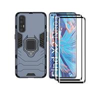 HAOYE Cover per OPPO Find X2 Neo + 2 Vetro Temperato, Armor Custodia con 360 Gradi Girevole Anello e Supporto Magnetico Auto, Silicone TPU e PC Doppio Strato Protettiva Bumper. Blu