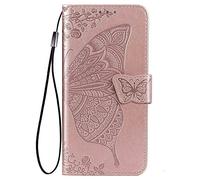 HAOYE Cover per Oukitel C3 2025 Cover, Custodia Chiusura Magnetica Flip Case Stile, Pelle PU/TPU Farfalla Sbalzato con Supporto di Stand/Carte Slot. Oro Rosa