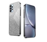 HAOYE Cover per Samsung Galaxy A32 5G, Silicone Cover per Telefono in Stile Bordo Dorato, Custodia Antigraffio con Brillante Etichetta. Nero