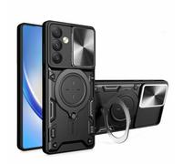 HAOYE Cover per Samsung Galaxy A34 5G con Porta Anelli Invisibile, Custodia con Copertura della Fotocamera Scorrevole, PC e Silicone TPU Case, Nero