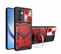 HAOYE Cover per Samsung Galaxy A52 | A52 5G | A52s 5G con Porta Anelli Invisibile, Custodia con Copertura della Fotocamera Scorrevole, PC e Silicone TPU Case, Rosso