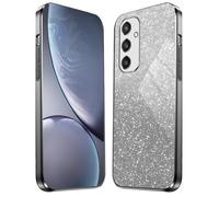 HAOYE Cover per Samsung Galaxy S25 5G, Silicone Cover per Telefono in Stile Bordo Dorato, Custodia Antigraffio con Brillante Etichetta. Nero