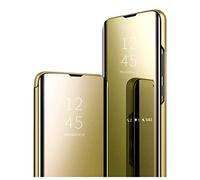 HAOYE Cover per Xiaomi Mi 13T 5G / 13T Pro 5G, Premio PC/PU Custodia con Specchio, Smart View Mirror Flip Case, Clear View Standing Flip Cover con Supporto Pieghevole. Oro