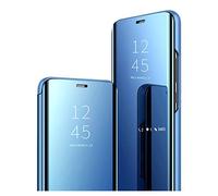 HAOYE Cover per Xiaomi Poco F4, Premio PC/PU Custodia con Specchio, Smart View Mirror Flip Case, Clear View Standing Flip Cover con Supporto Pieghevole. Blu