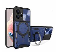 HAOYE Cover per Xiaomi Redmi 12 4G con Porta Anelli Invisibile, Custodia con Copertura della Fotocamera Scorrevole, PC e Silicone TPU Case, Blu
