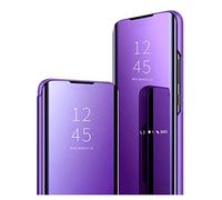 HAOYE Cover per Xiaomi Redmi Note 13 Pro+ Plus 5G, Premio PC/PU Custodia con Specchio, Smart View Mirror Flip Case, Clear View Standing Flip Cover con Supporto Pieghevole. Viola Blu