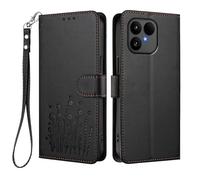 HAOYE Custodia in Pelle Floreale per Fairphone 6, Cover Portafoglio Multi-Tasche con Chiusura Magnetica, Stand Pieghevole & Bumper TPU Antiurto - Nero