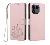 HAOYE Custodia in Pelle Floreale per Fairphone 6, Cover Portafoglio Multi-Tasche con Chiusura Magnetica, Stand Pieghevole & Bumper TPU Antiurto - Rosa