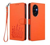 HAOYE Custodia in Pelle Floreale per Huawei Honor 200 Pro, Cover Portafoglio Multi-Tasche con Chiusura Magnetica, Stand Pieghevole & Bumper TPU Antiurto - Arancione
