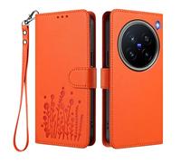 HAOYE Custodia in Pelle Floreale per VIVO X200 Pro, Cover Portafoglio Multi-Tasche con Chiusura Magnetica, Stand Pieghevole & Bumper TPU Antiurto - Arancione