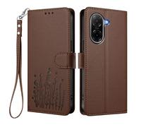 HAOYE Custodia in Pelle Floreale per Xiaomi Redmi A5 4G / Poco C71 4G, Cover Portafoglio Multi-Tasche con Chiusura Magnetica, Stand Pieghevole & Bumper TPU Antiurto - Marrone