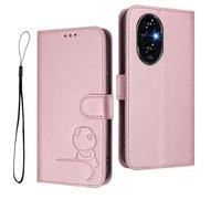 HAOYE Custodia in Pelle Modello Panda per Huawei Honor 200 - Protezione RFID Cover con Portacarte, Supporto & Antiurto - Rosa