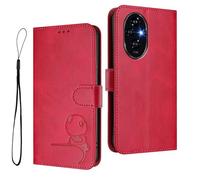 HAOYE Custodia in Pelle Modello Panda per Huawei Honor 200 - Protezione RFID Cover con Portacarte, Supporto & Antiurto - Rosso Rosa