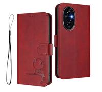 HAOYE Custodia in Pelle Modello Panda per Huawei Honor 200 - Protezione RFID Cover con Portacarte, Supporto & Antiurto - Rosso Vino